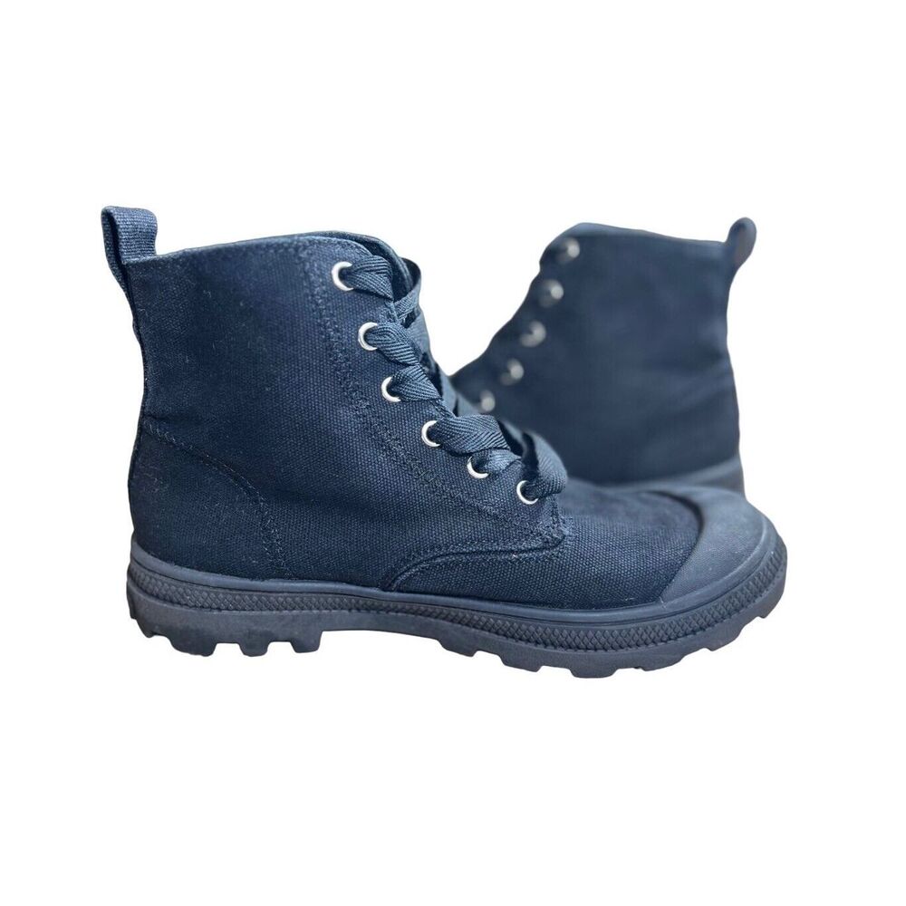 Skechers High Top Roadie Boots Shoes Kids Size 6 Black Memory Foam Army Goth